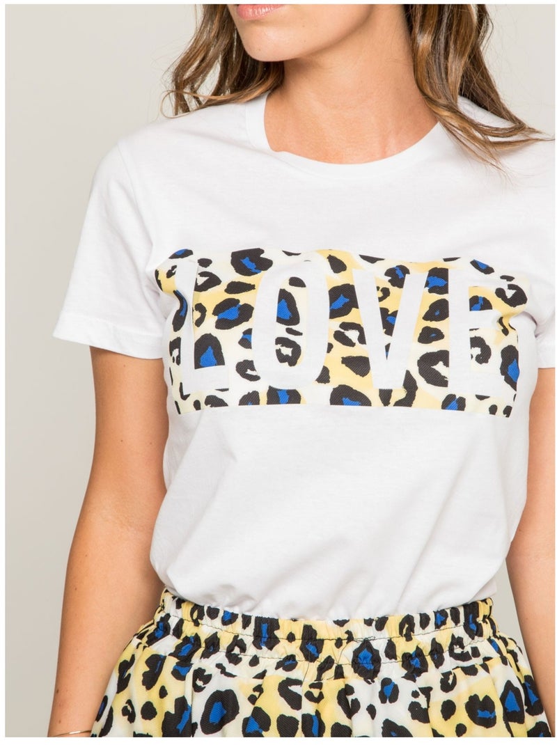T-shirt col rond message FOVE Jaune - Kiabi