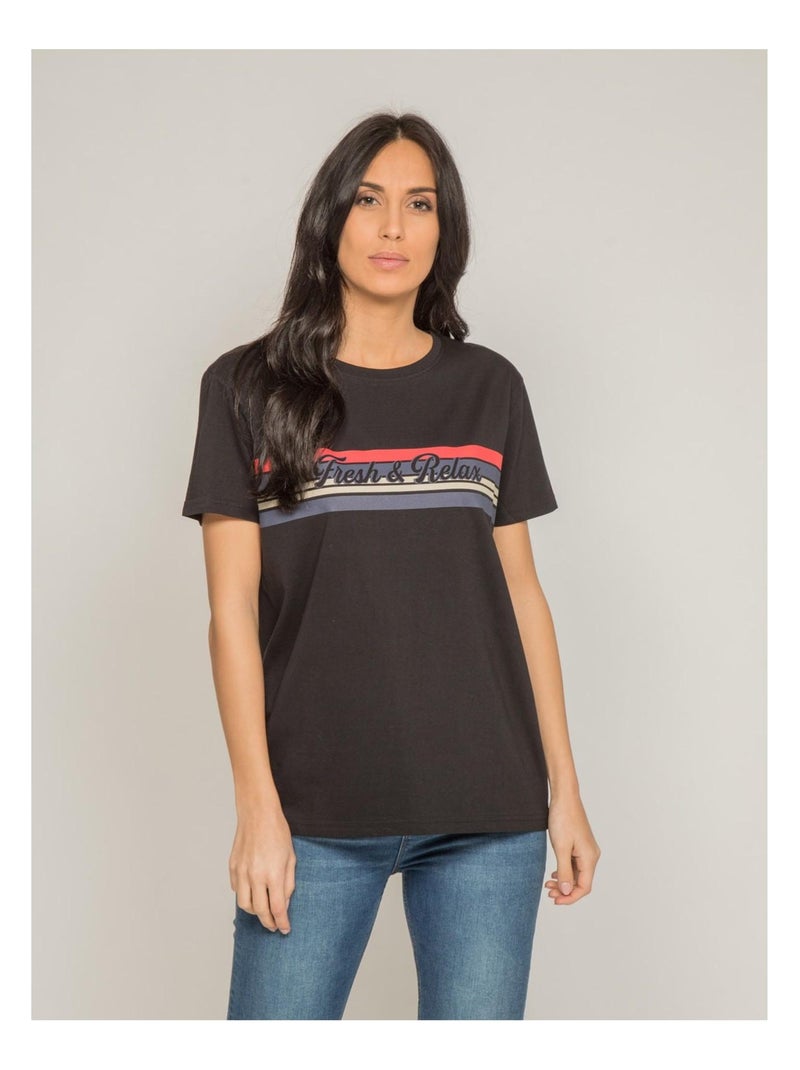 T-shirt col rond message FRAMONT Noir - Kiabi