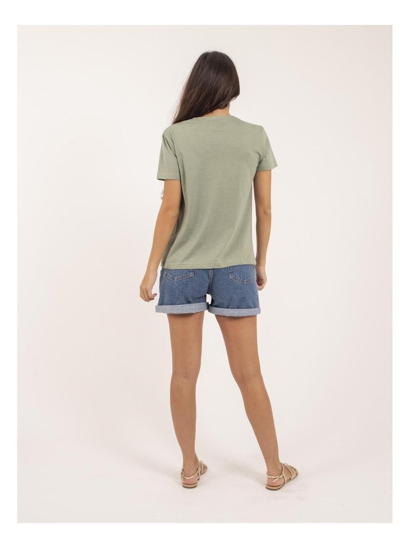 T-shirt col rond message FUSAIN Vert - Kiabi