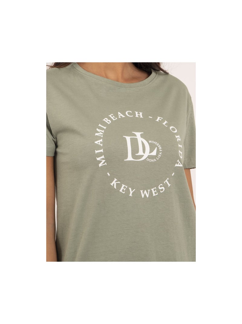 T-shirt col rond message FUSAIN Vert - Kiabi