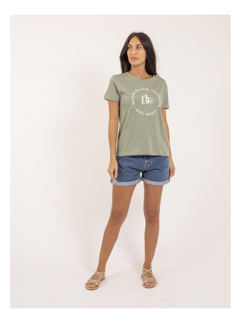 T-shirt col rond message FUSAIN Vert - Kiabi