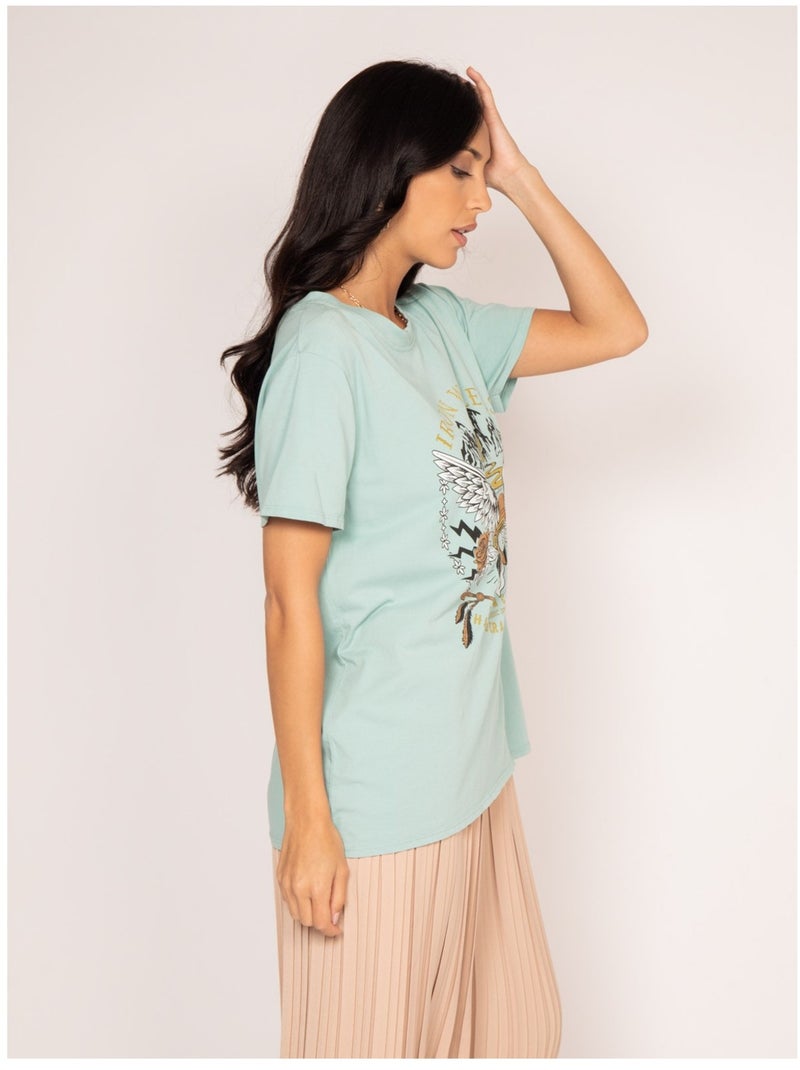 T-shirt col rond motifs FAIGLE Vert d'eau - Kiabi