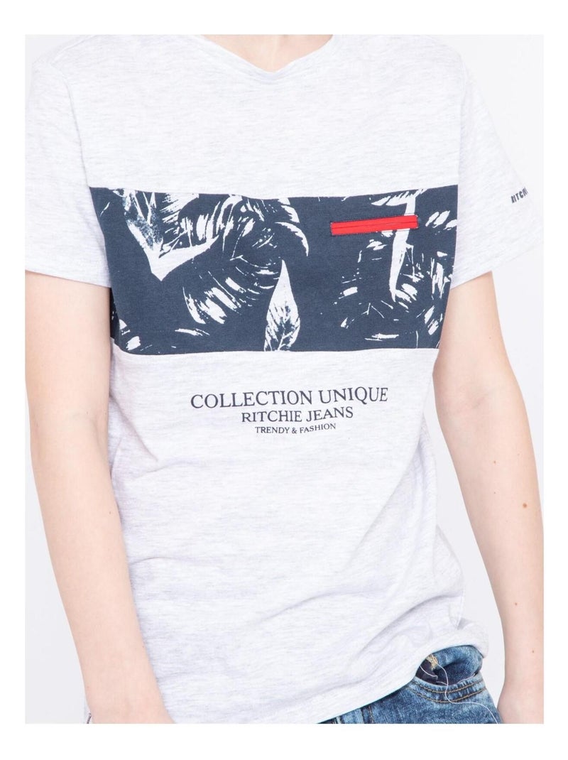 T-shirt col rond motifs NADIMO garçon Gris clair - Kiabi