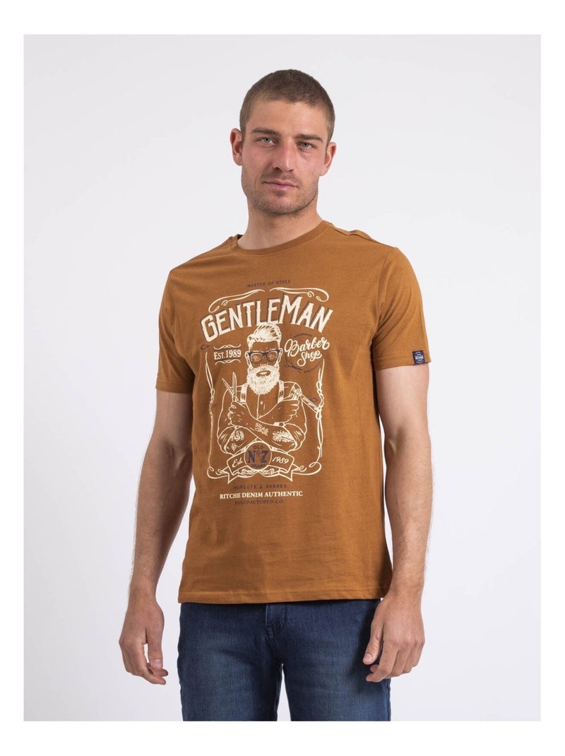 T-shirt col rond NAGORI Marron caramel - Kiabi