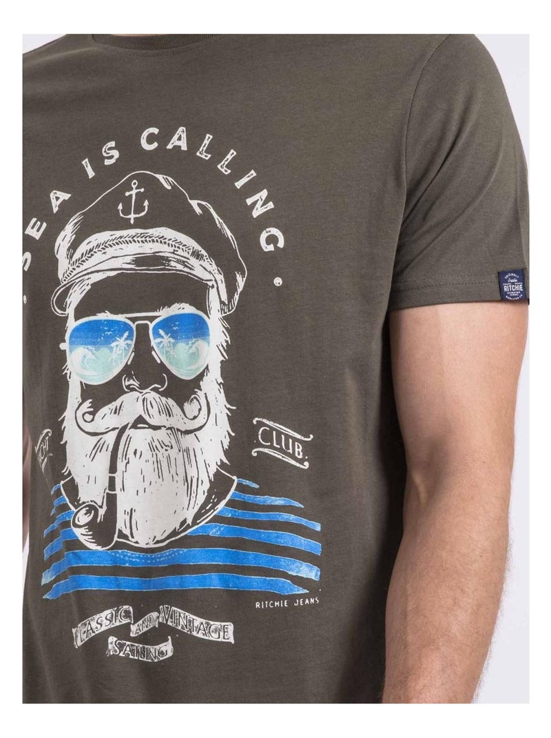 T-shirt col rond NALUPIRI Kaki - Kiabi
