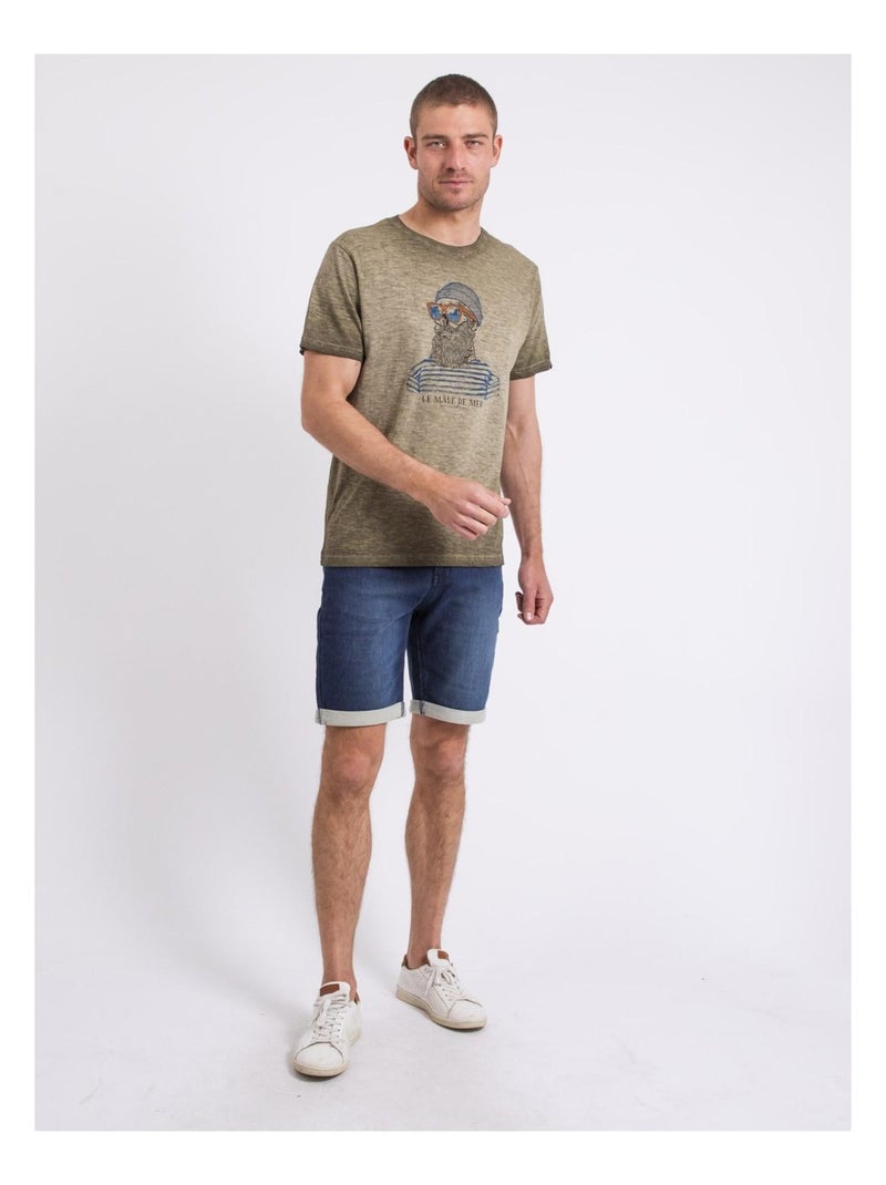 T-shirt col rond NAPAROT Kaki - Kiabi