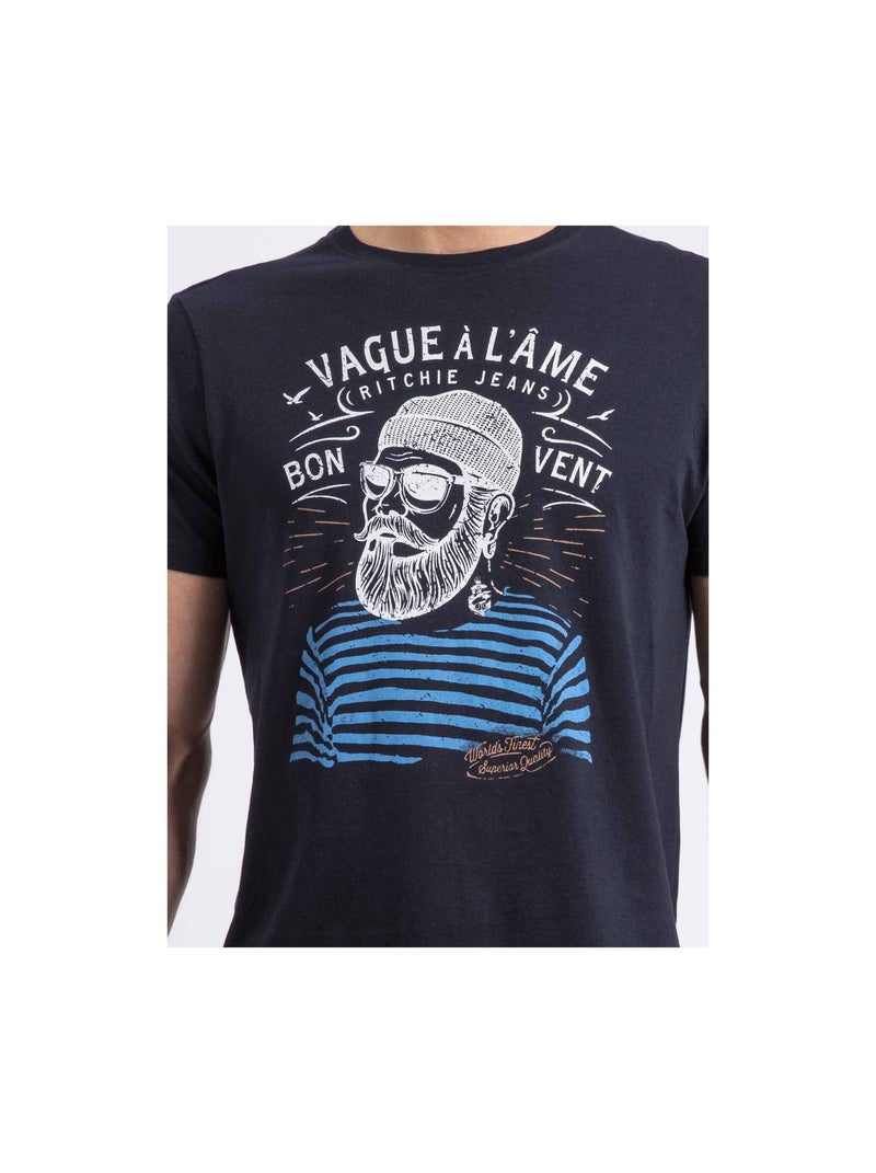 T-shirt col rond NAPLE Bleu marine - Kiabi