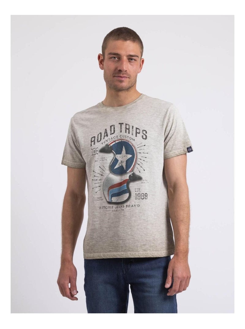 T-shirt col rond NICALAS Beige - Kiabi