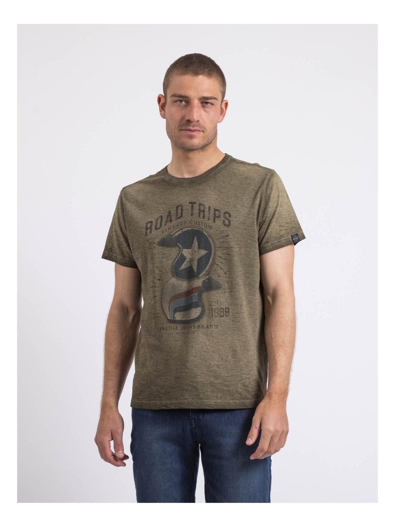 T-shirt col rond NICALAS Kaki - Kiabi