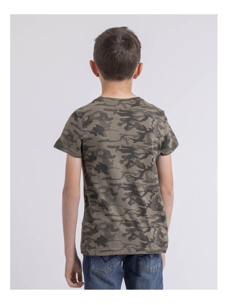 T-shirt col rond NILIMOUR garçon Kaki - Kiabi