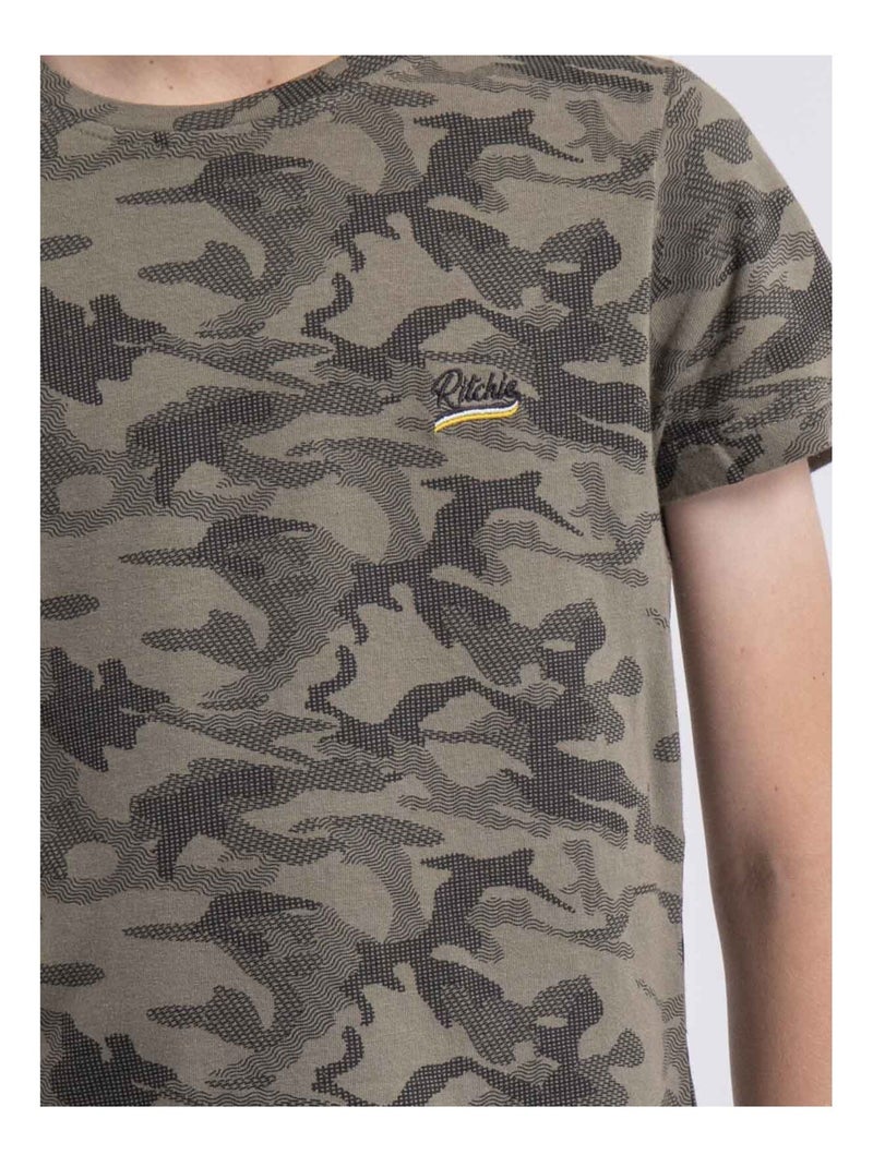 T-shirt col rond NILIMOUR garçon Kaki - Kiabi