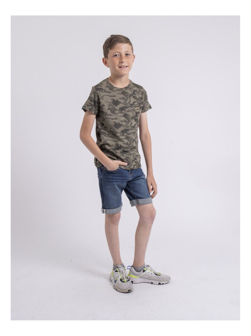 T-shirt col rond NILIMOUR garçon Kaki - Kiabi
