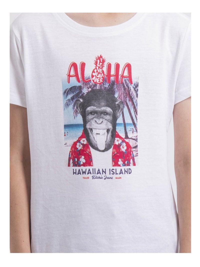 T-shirt col rond NIPAGOLO garçon Blanc - Kiabi