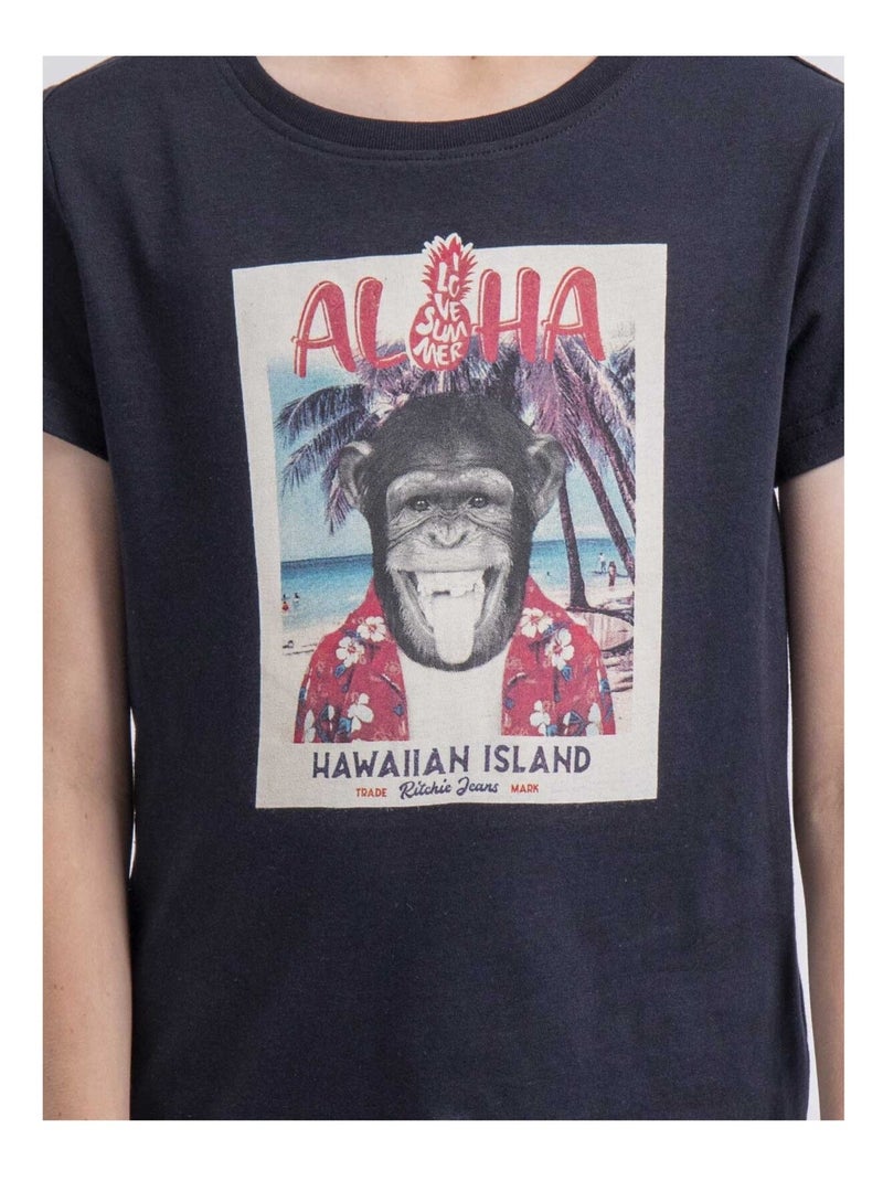 T-shirt col rond NIPAGOLO garçon Bleu marine - Kiabi