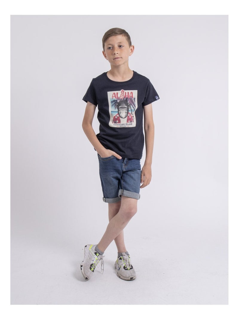 T-shirt col rond NIPAGOLO garçon Bleu marine - Kiabi