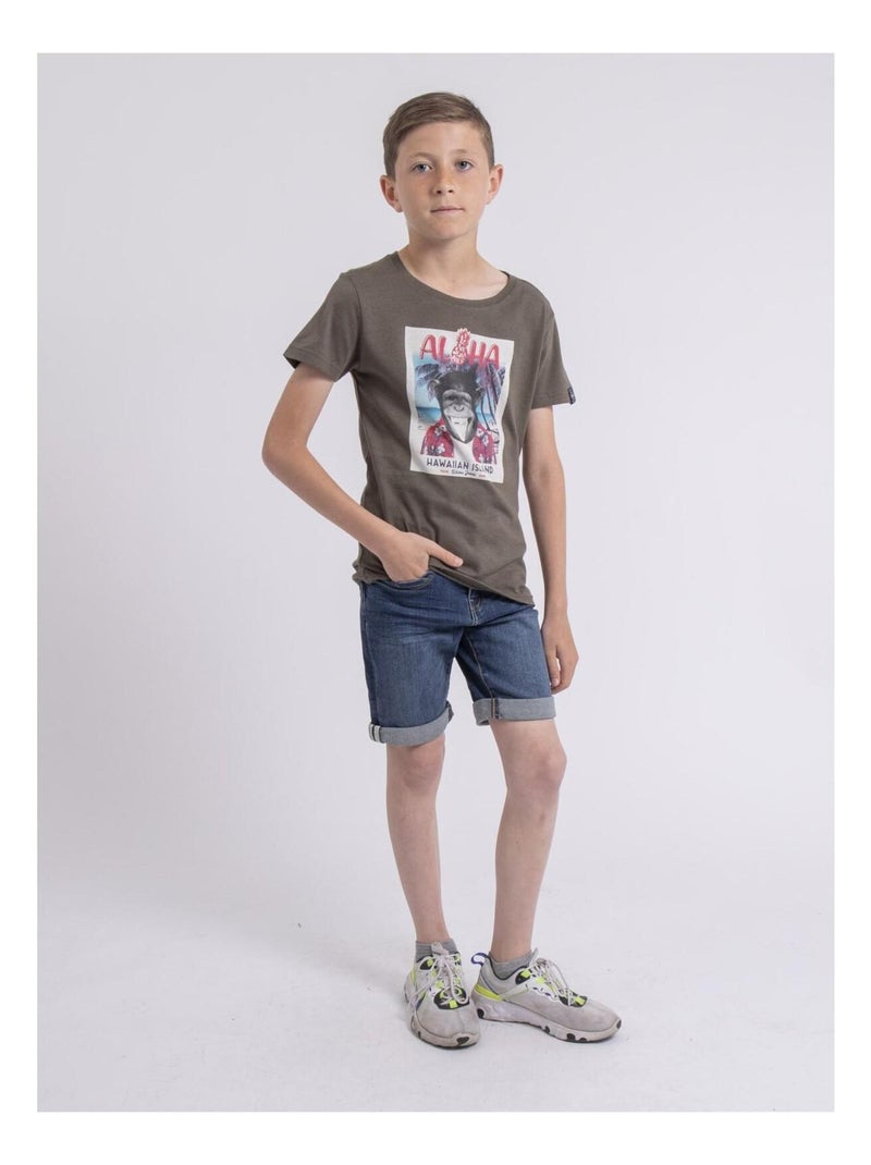 T-shirt col rond NIPAGOLO garçon Kaki - Kiabi