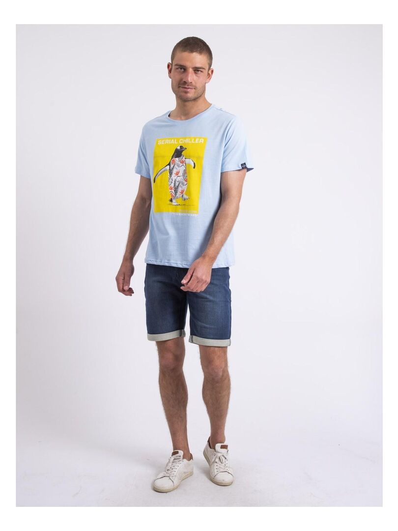 T-shirt Bleu Ciel Col Rond - Taille 38, Coton, Occasion Très Bon état