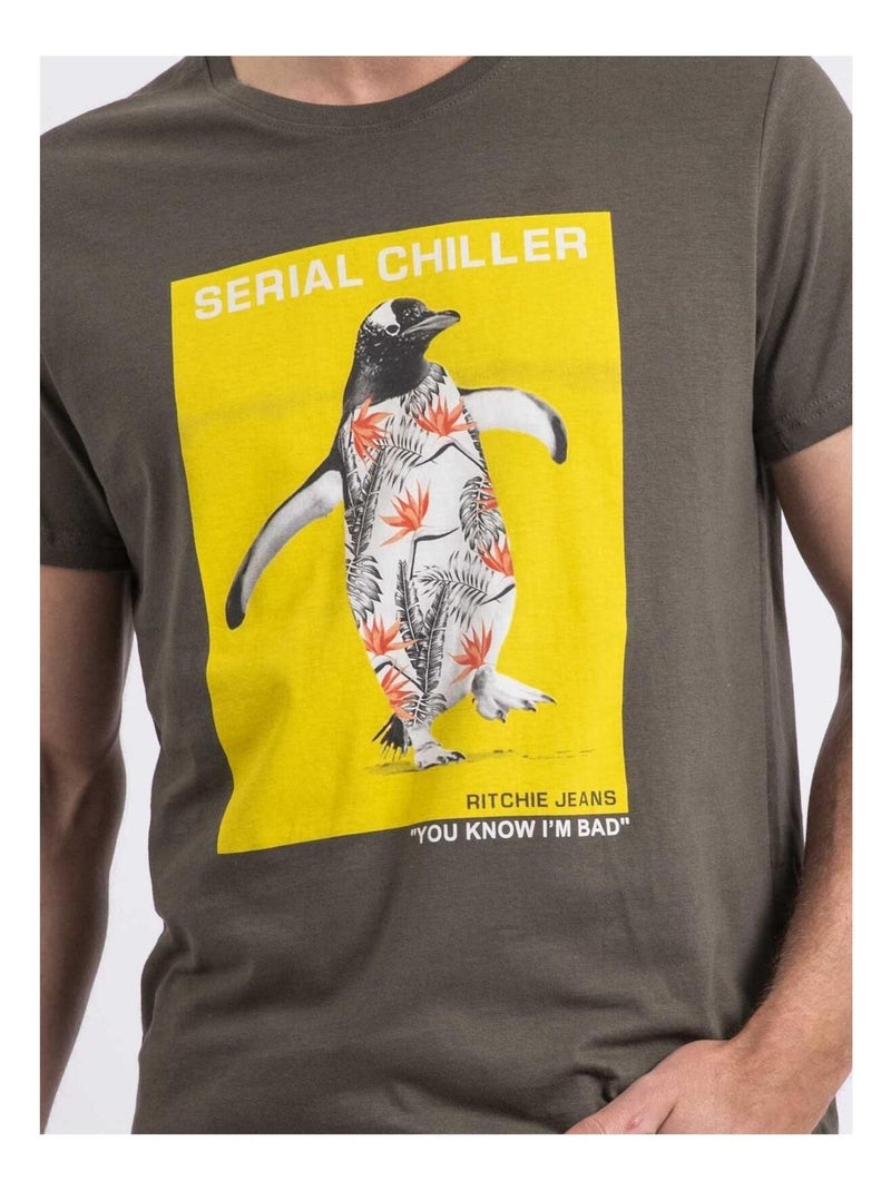 T-shirt col rond NIRALVINO Kaki - Kiabi