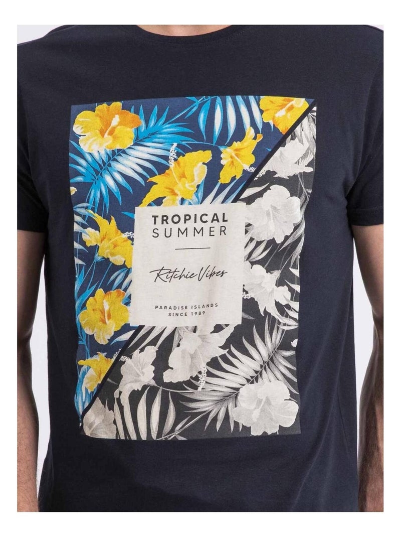 T-shirt col rond NIRAYMAN Bleu marine - Kiabi