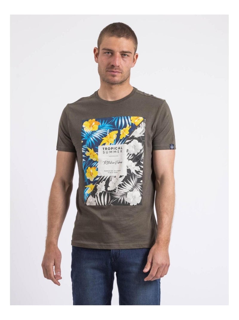 T-shirt col rond NIRAYMAN Kaki - Kiabi