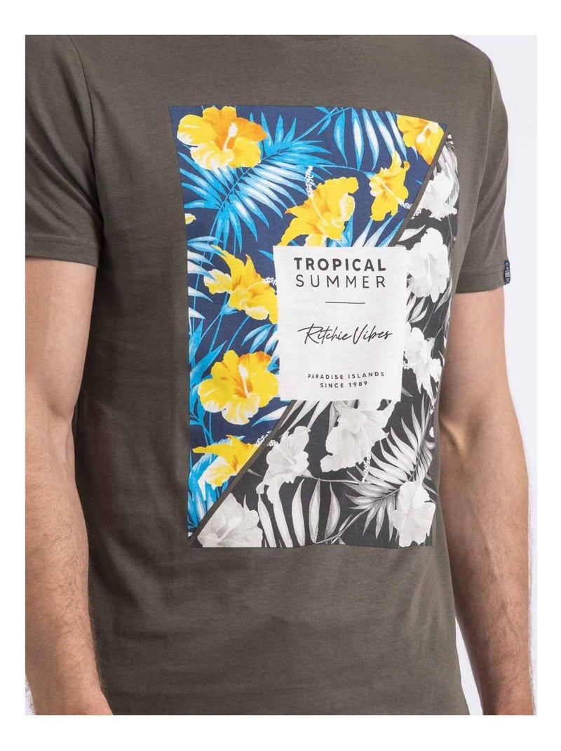 T-shirt col rond NIRAYMAN Kaki - Kiabi