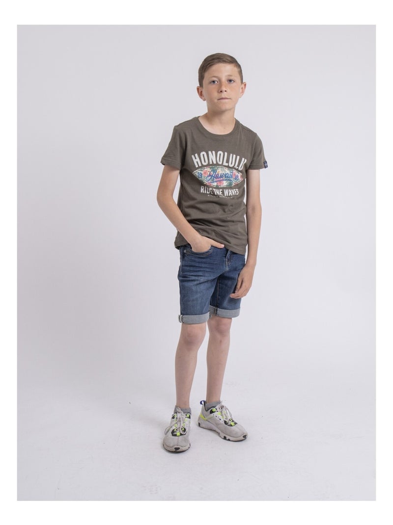 T-shirt col rond NIROULIO-J Kaki - Kiabi