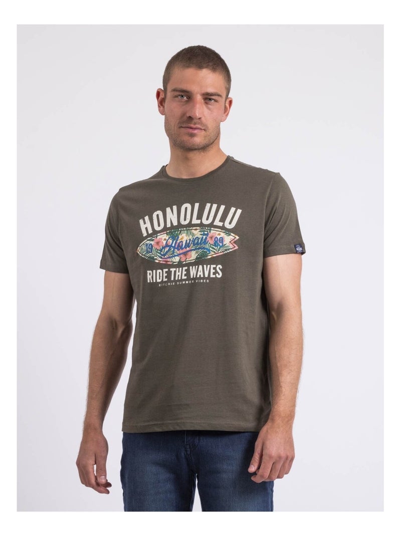 T-shirt col rond NIROULIO Kaki - Kiabi