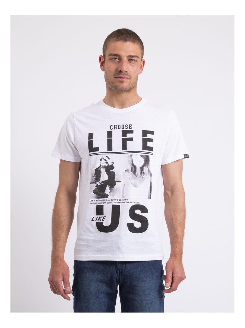 T-shirt col rond NIXIROCK Blanc - Kiabi