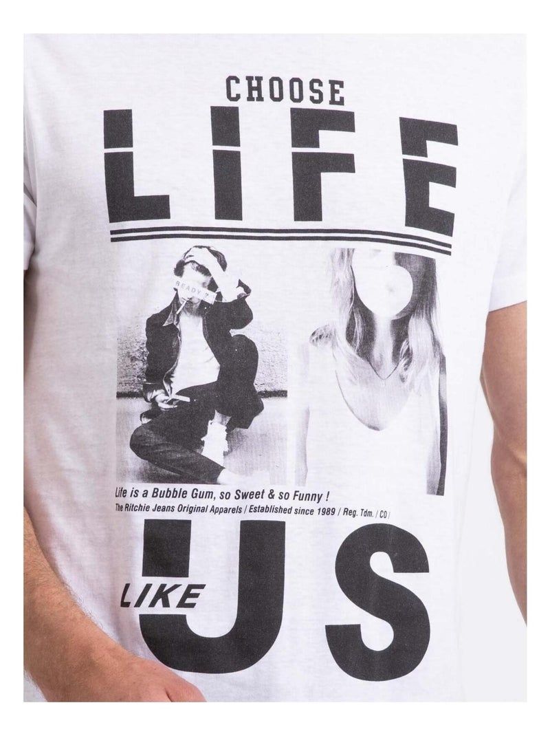 T-shirt col rond NIXIROCK Blanc - Kiabi
