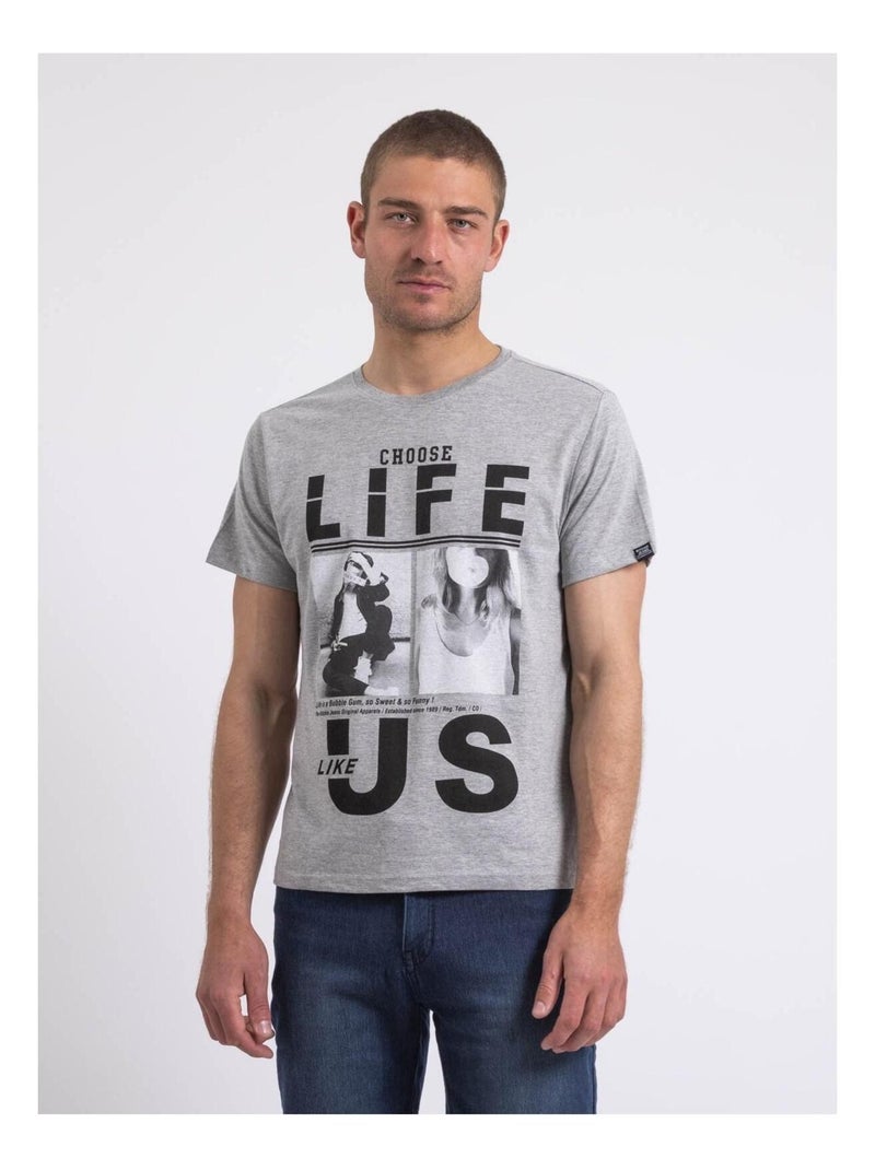 T-shirt col rond NIXIROCK Gris - Kiabi