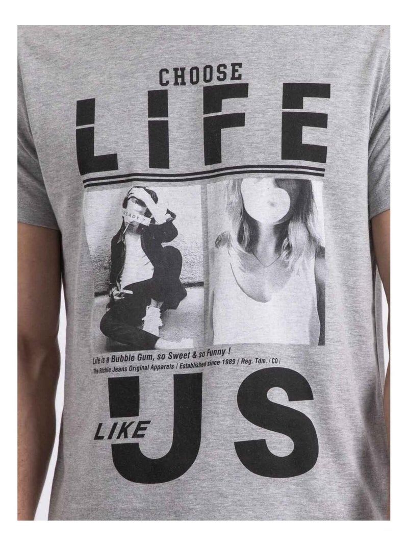 T-shirt col rond NIXIROCK Gris - Kiabi