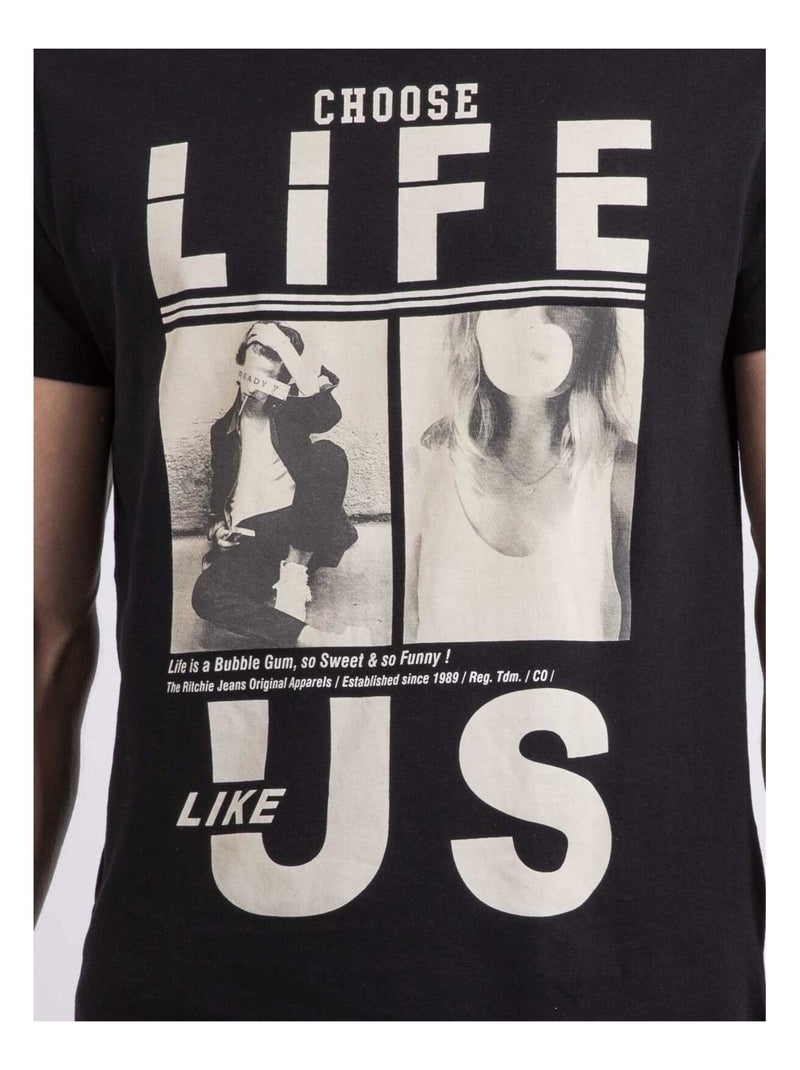 T-shirt col rond NIXIROCK Noir - Kiabi