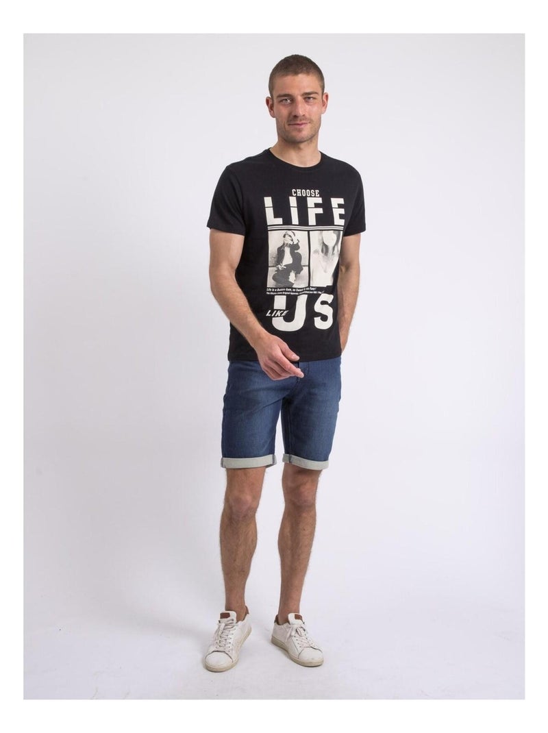 T-shirt col rond NIXIROCK Noir - Kiabi