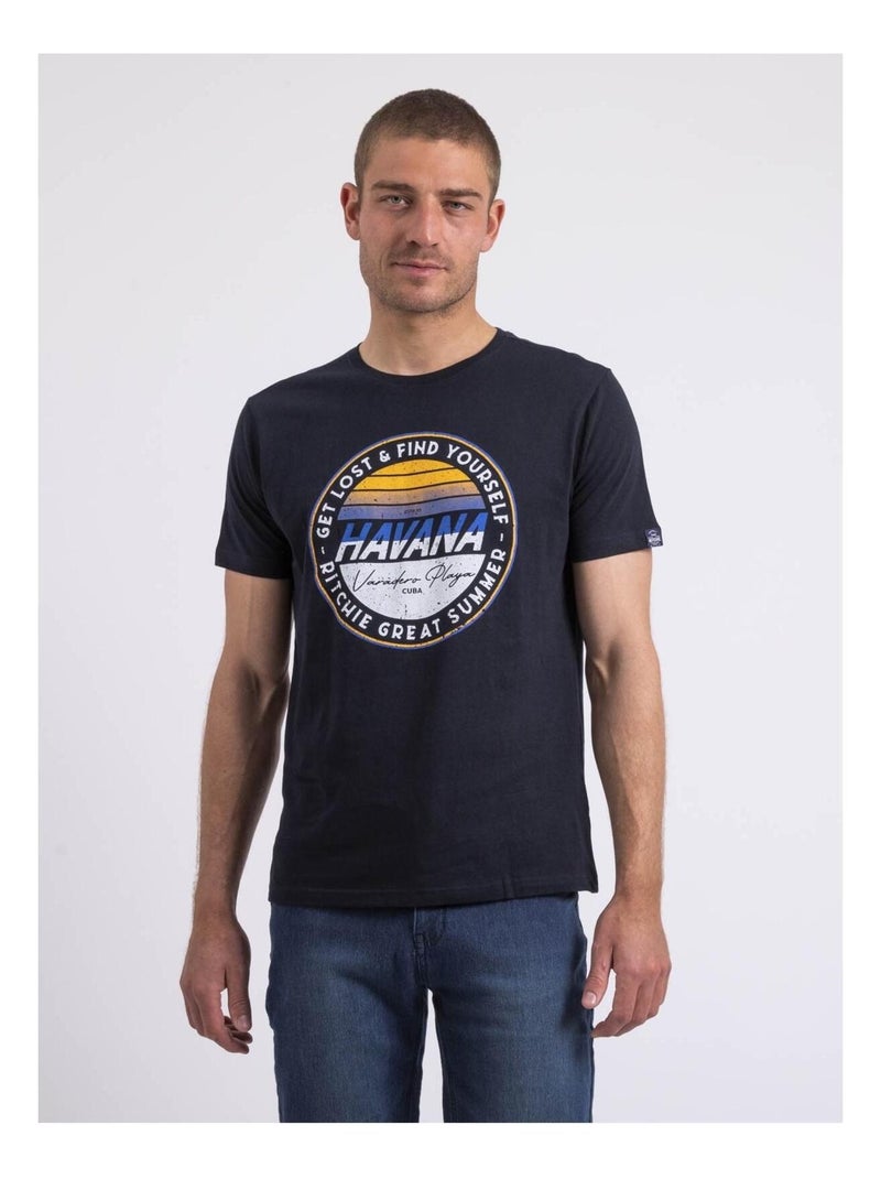 T-shirt col rond NOLPIX Bleu marine - Kiabi