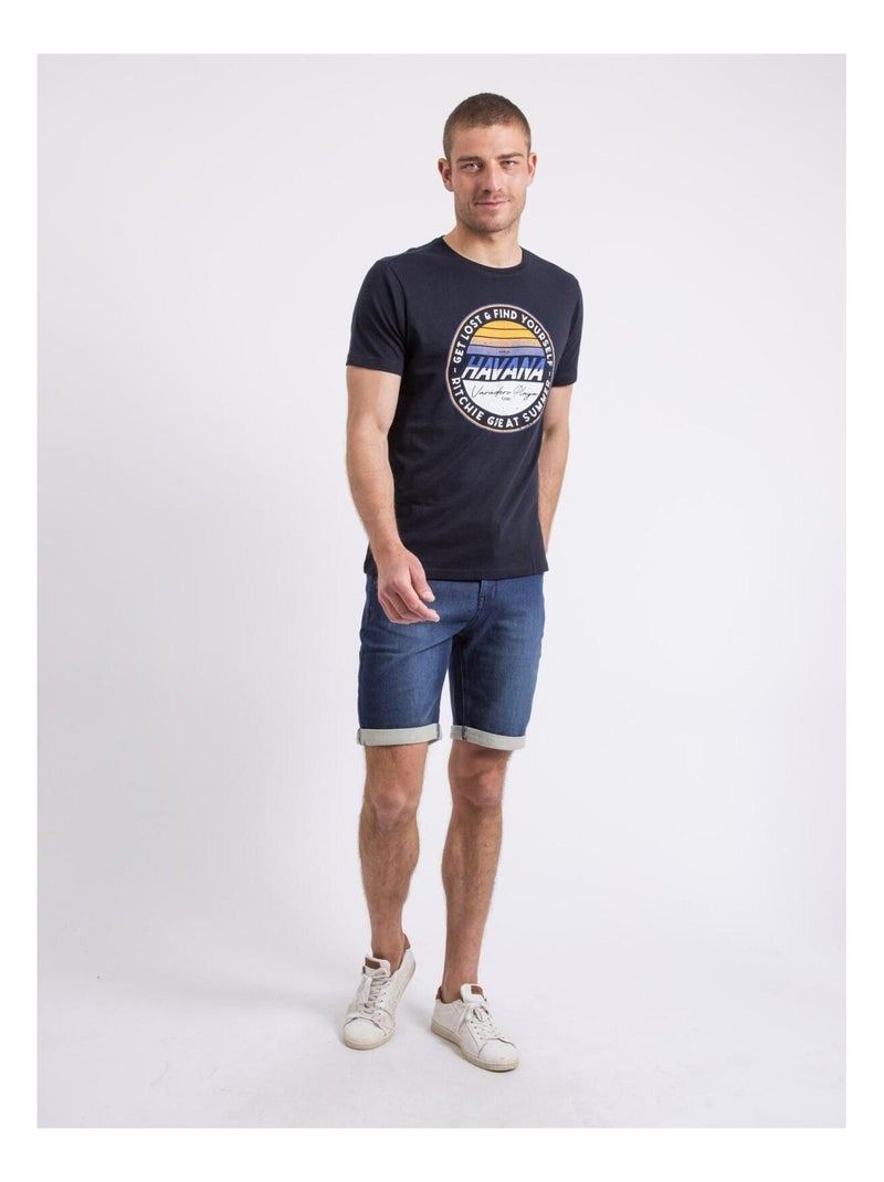 T-shirt col rond NOLPIX Bleu marine - Kiabi