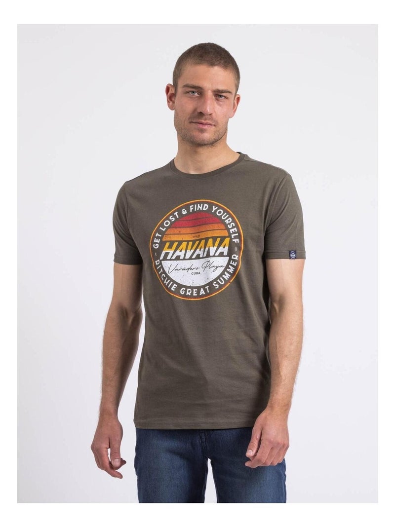 T-shirt col rond NOLPIX Kaki - Kiabi