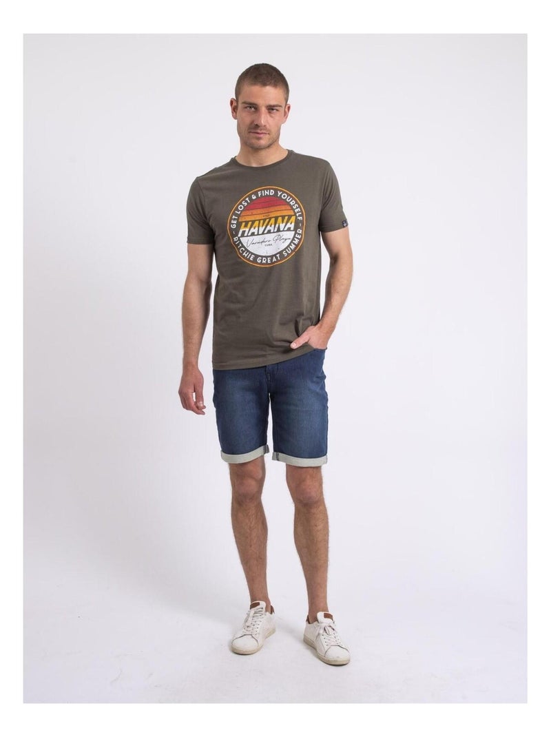 T-shirt col rond NOLPIX Kaki - Kiabi