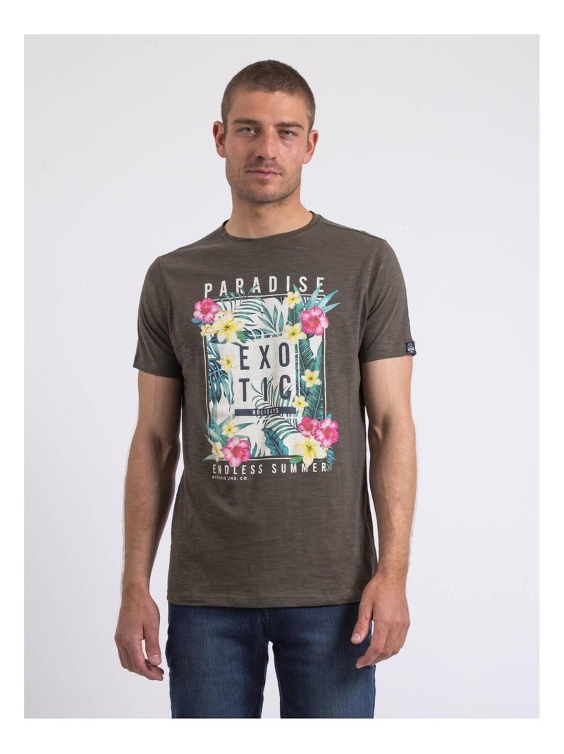 T-shirt col rond NOPAJOUX Kaki - Kiabi
