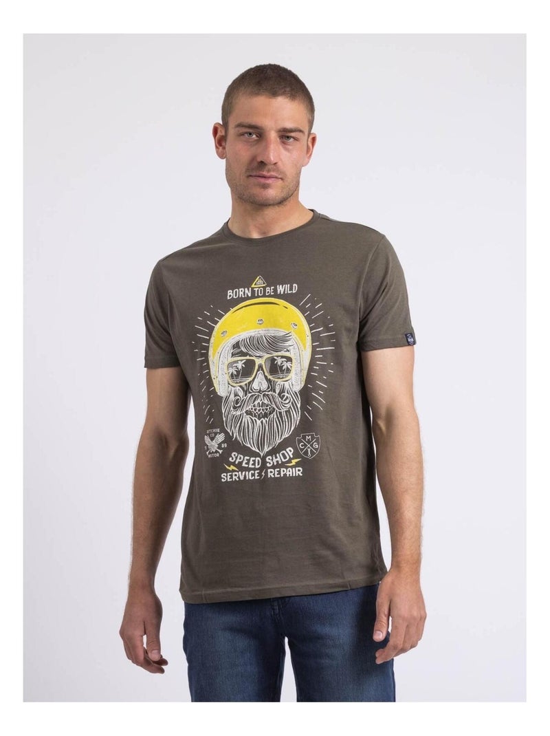 T-shirt col rond NOSHOP Kaki - Kiabi