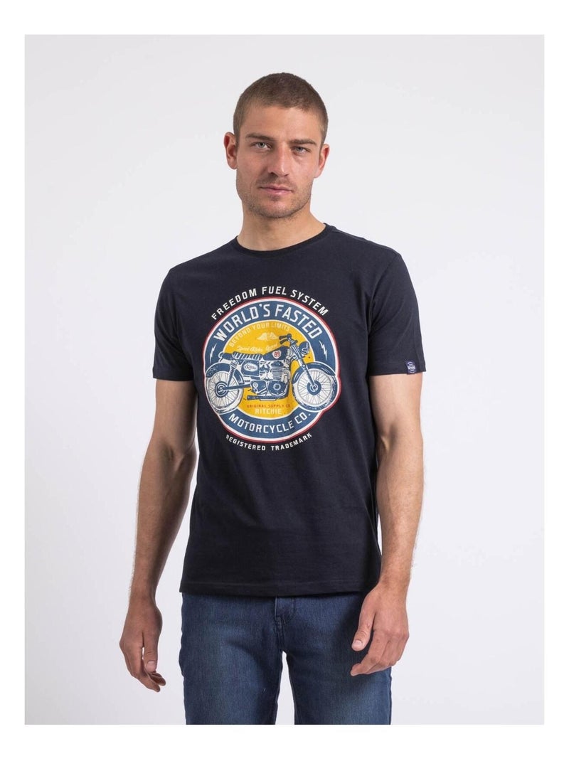 T-shirt col rond NOUCAS Bleu marine - Kiabi