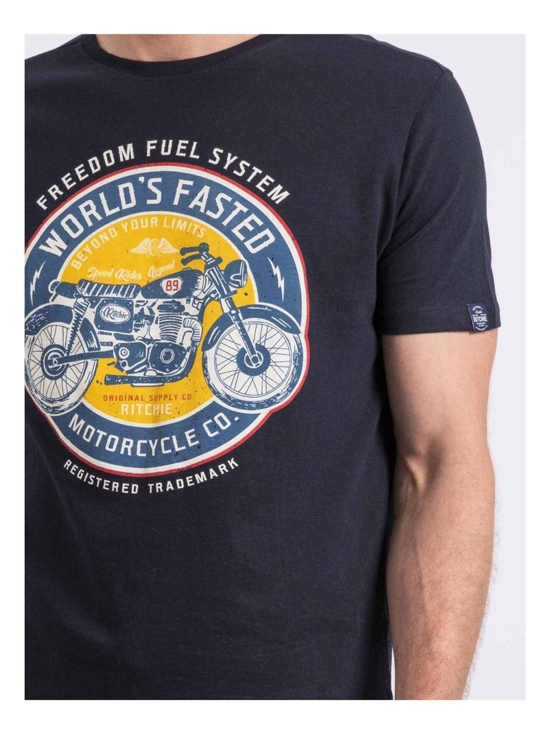 T-shirt col rond NOUCAS Bleu marine - Kiabi