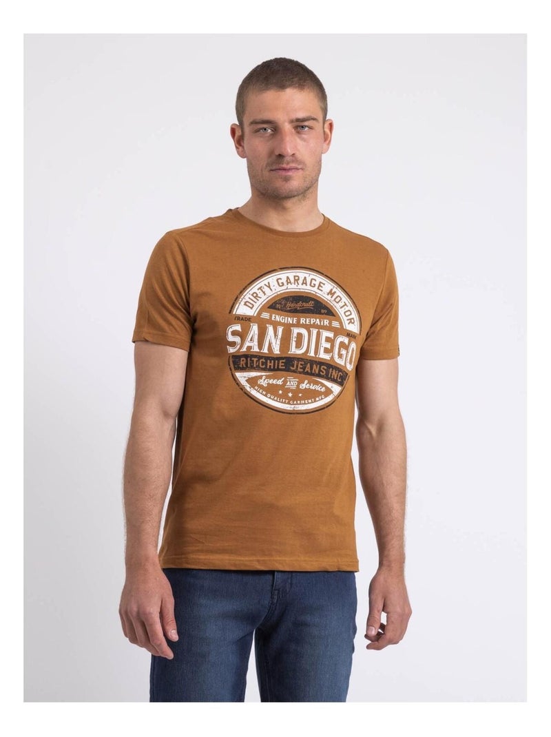 T-shirt col rond NOUMARS Marron caramel - Kiabi