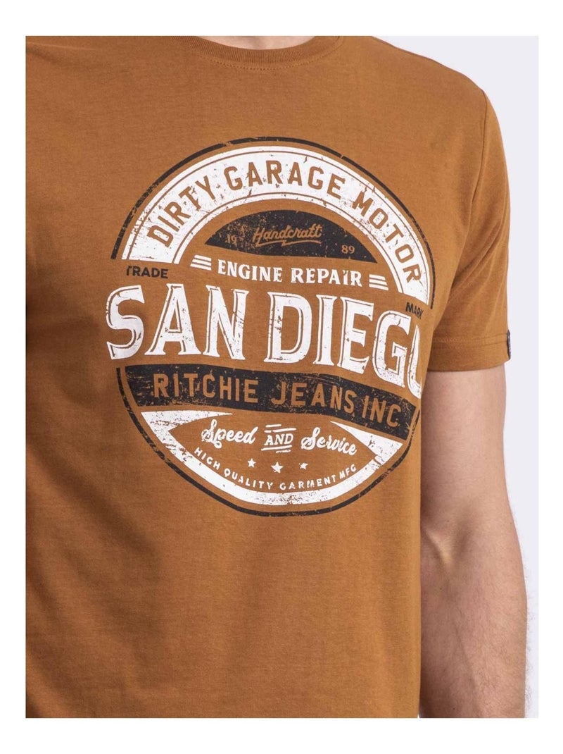 T-shirt col rond NOUMARS Marron caramel - Kiabi