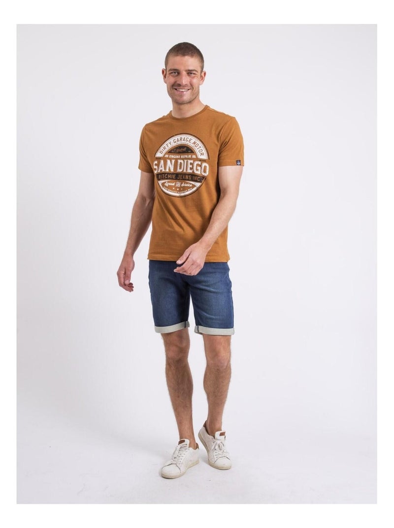 T-shirt col rond NOUMARS Marron caramel - Kiabi