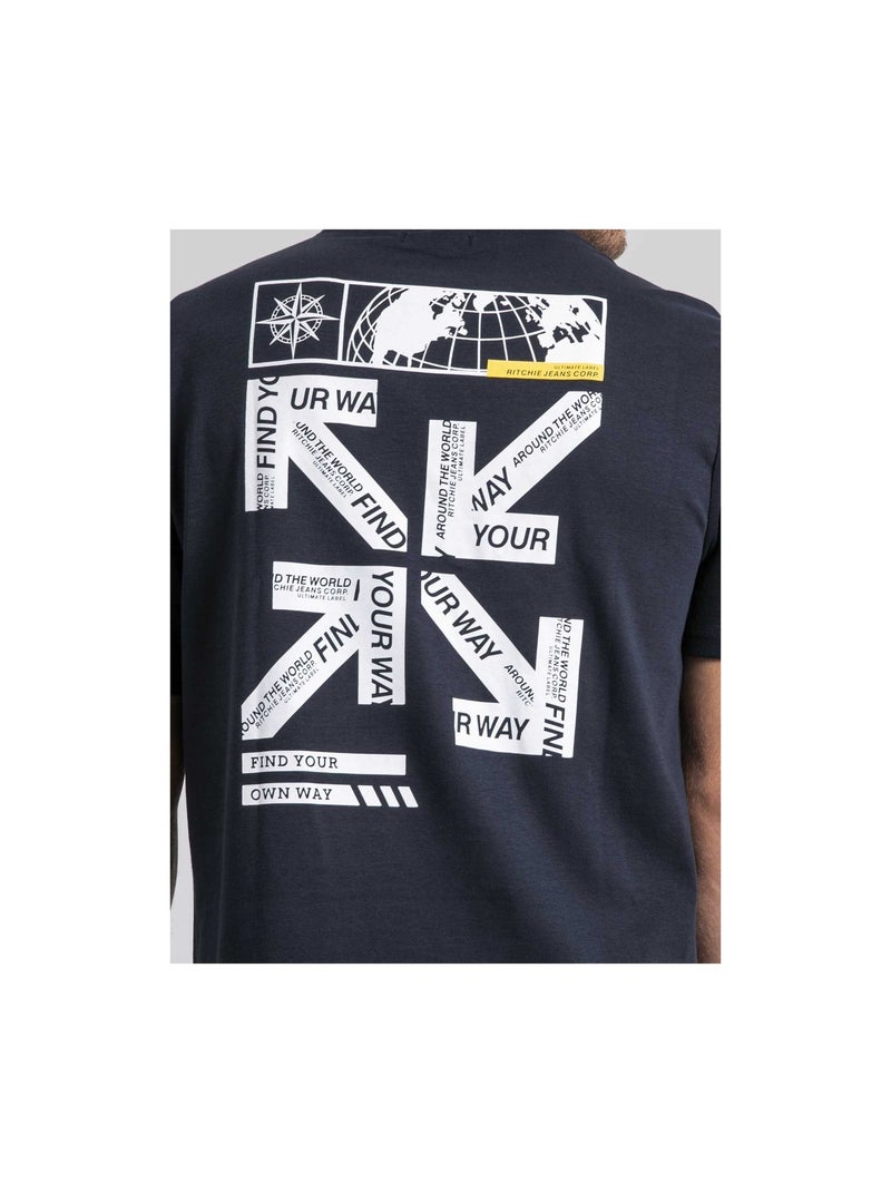 T-shirt col rond oversize pur coton JOEDEN Bleu marine - Kiabi