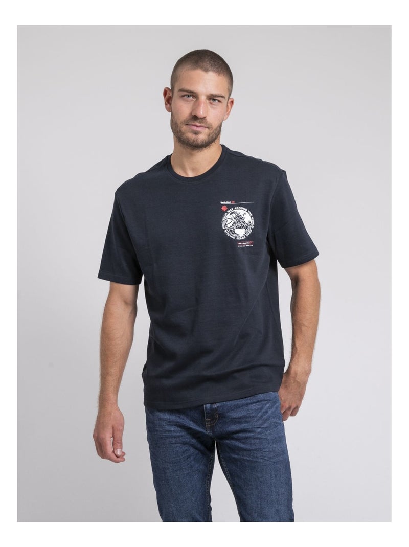 T-shirt col rond oversize pur coton JOHART Bleu marine - Kiabi