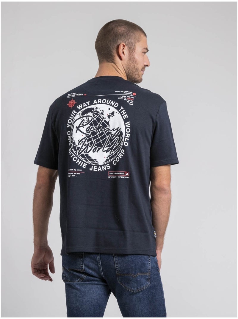 T-shirt col rond oversize pur coton JOHART Bleu marine - Kiabi