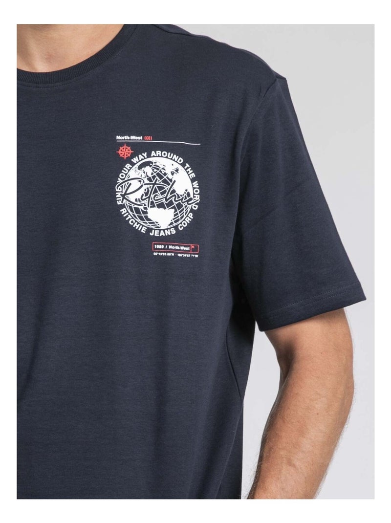 T-shirt col rond oversize pur coton JOHART Bleu marine - Kiabi