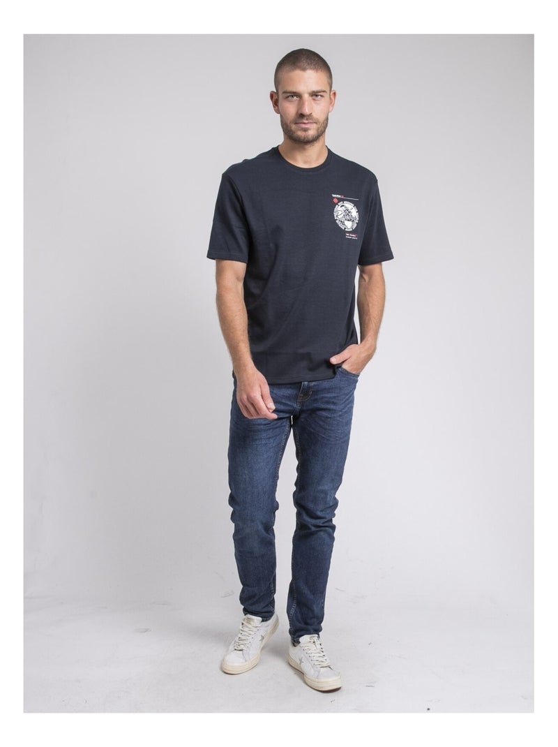 T-shirt col rond oversize pur coton JOHART Bleu marine - Kiabi