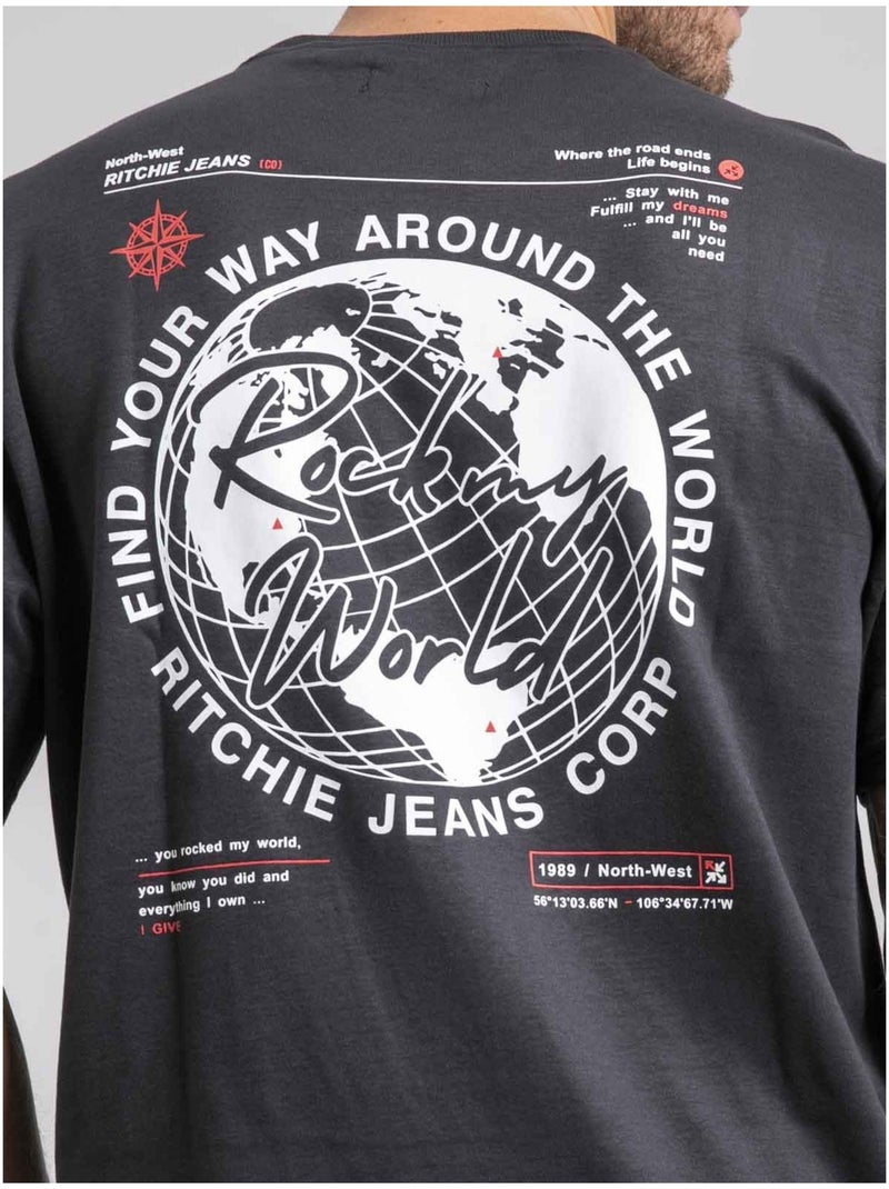 T-shirt col rond oversize pur coton JOHART Gris - Kiabi